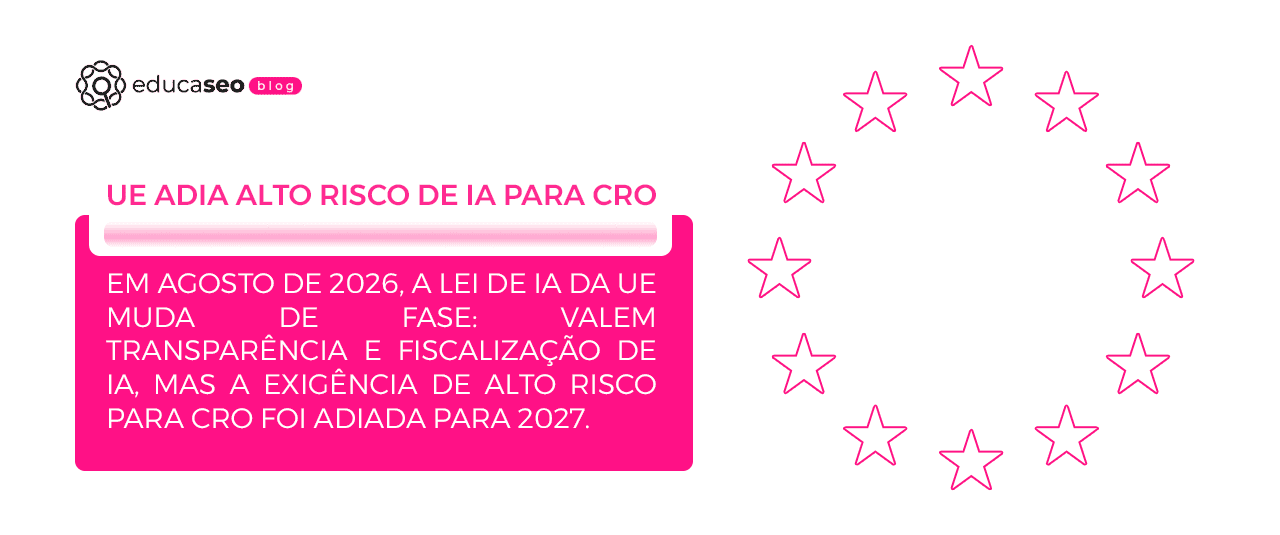 Lei de IA da União Europeia muda de fase em agosto de 2026, mas adia exigência de alto risco que miraria personalização de CRO