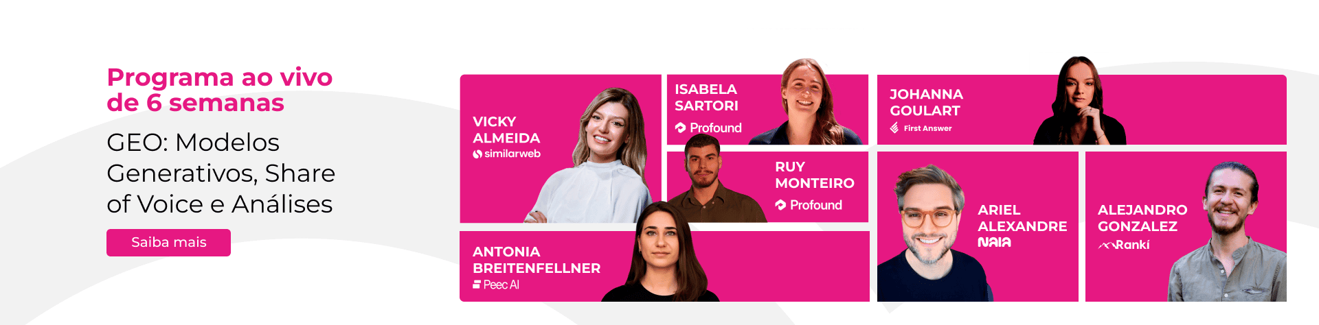 Programa ao vivo de 6 semanas; GEO: Modelos Generativos, Share of Voice e Análises. Inscrições abertas.